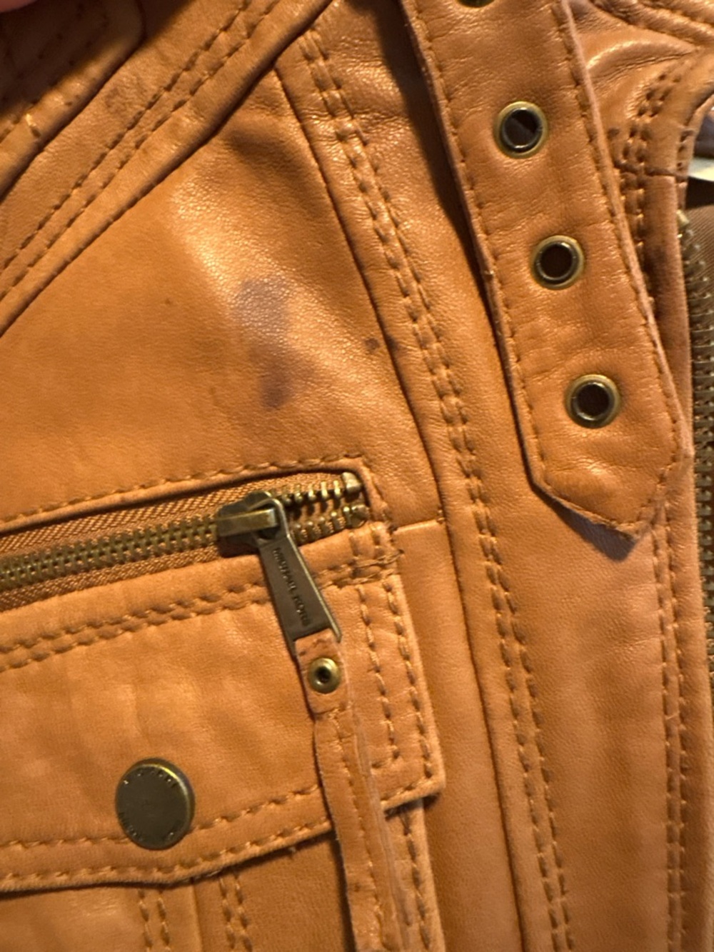 Michael Kors Cognac Brown Leather Jacket - Picture 2 of 6